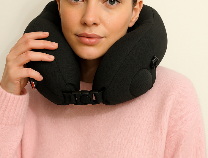 <h3><span style="text-decoration:underline"><strong>Arrive Rested, Not Wrecked</strong></span></h3><h5><strong>The luxury travel pillow that transform cramped flights into calm escape</strong></h5>